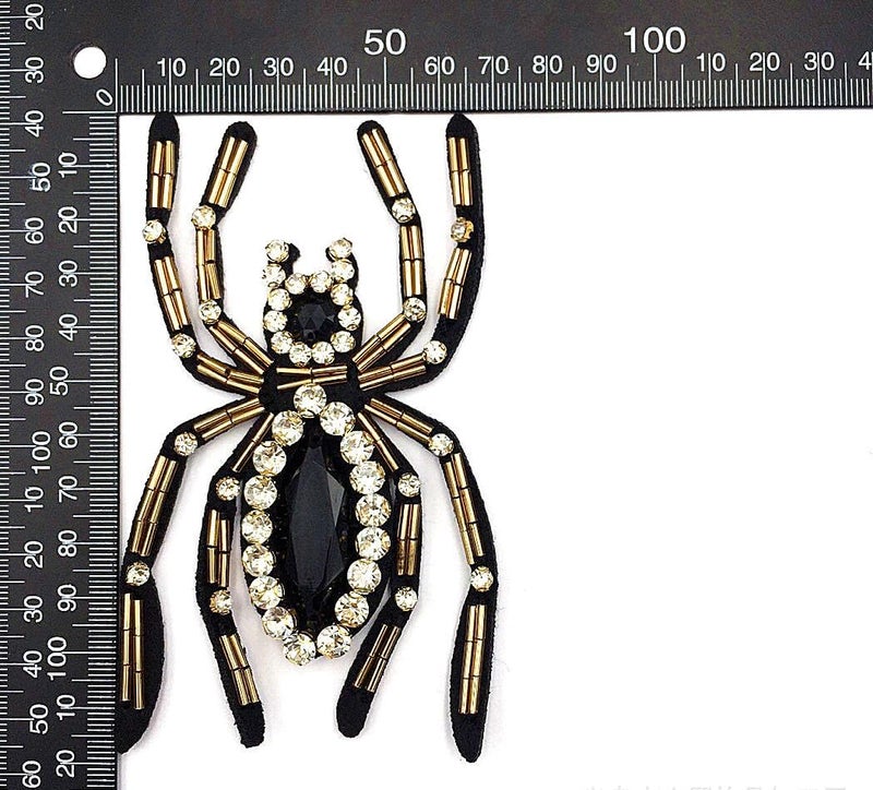ESH7 2 Pcs Spider Beaded Patches Rhinestone Black Crystal Sew On Sequin Patch Handmade Insect Bead Patch Applique for T-Shirt Handbag Jeans Jackets Shoes Backpack Cap - Image 2